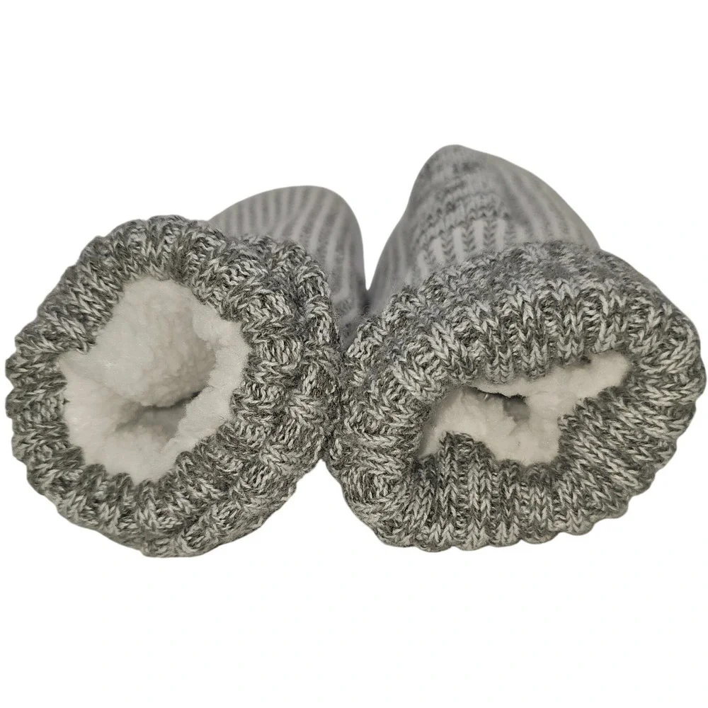 LL Bean Womens Marled Knit Fleece Lined Mittens Grey White OSFA 507856